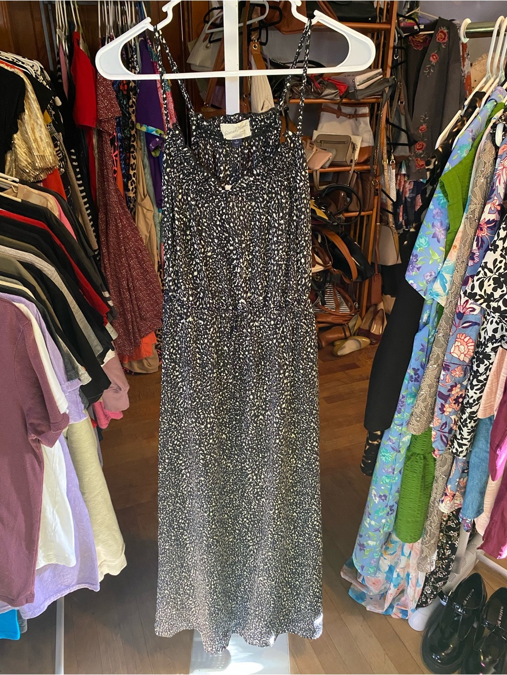 Universal Thread Black Speckled Maxi Dress with Adjustable Straps